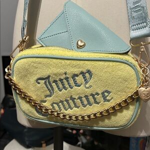 Juicy Couture Yellow & Blue Crossbody Bag Terri-cloth and small Pouch NWOT